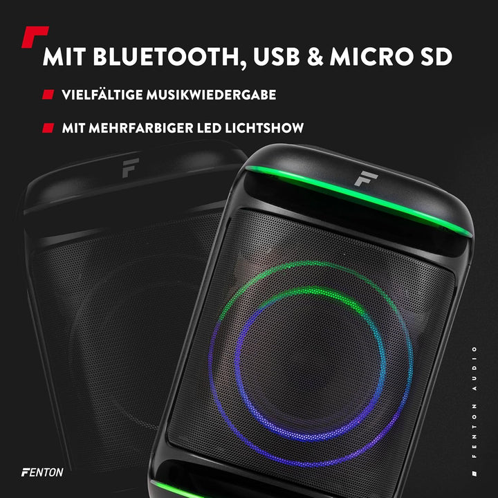 Fenton Track165 Musikbox Bluetooth Gross mit LED 120W, Akku 15 Std, Tiefer Bass, 112db, Partybox Blu