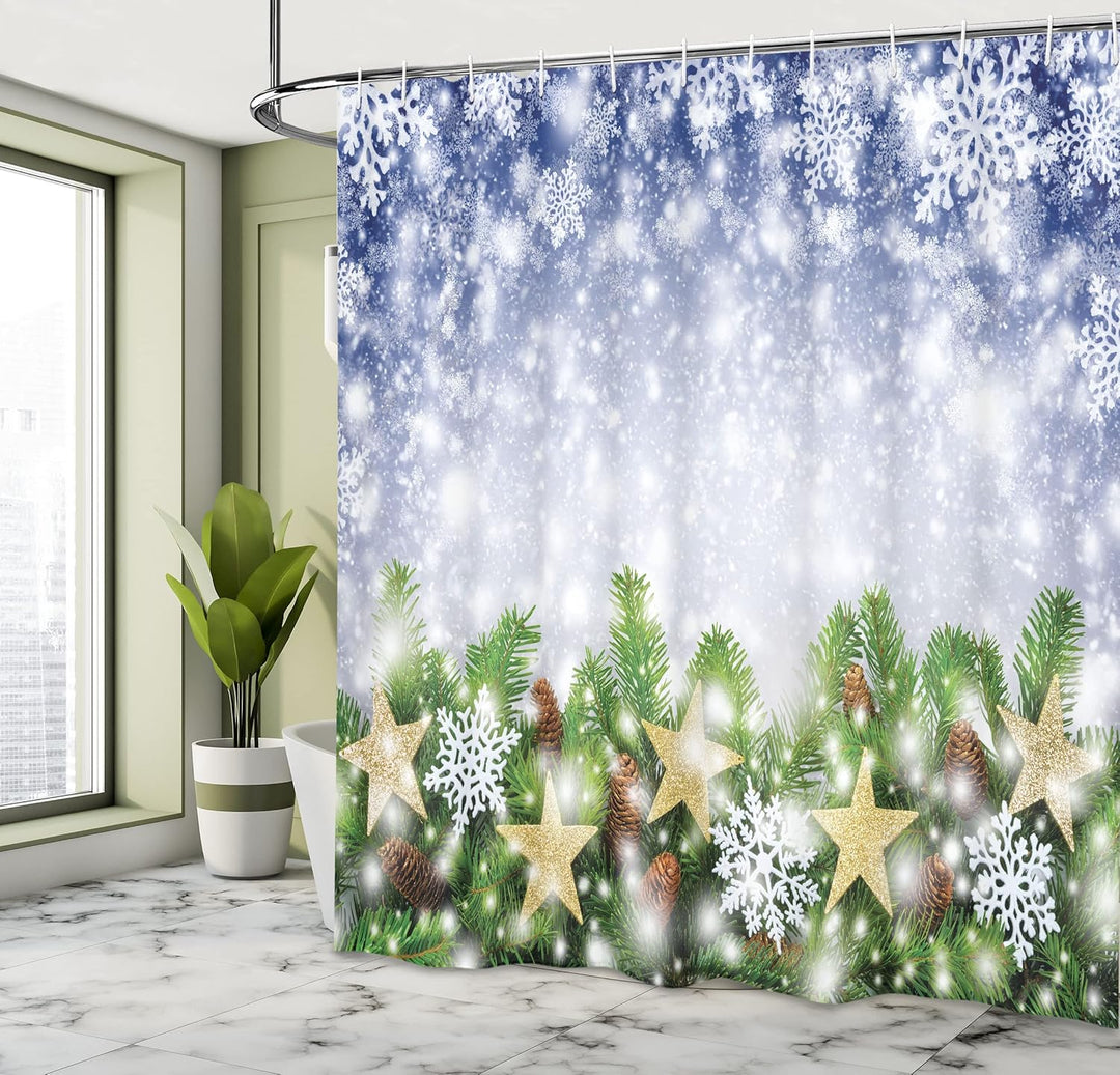 ABAKUHAUS Weihnachten Duschvorhang, Bokeh Schneeflocken, Bakterie Schimmel Resistent inkl. 12 Haken