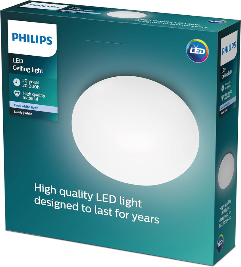 Philips Suede LED Deckenleuchte, 12 Watt, 4000 Kelvin, kühlweisses Tageslicht, weiss 32,1x32,4cm, 32