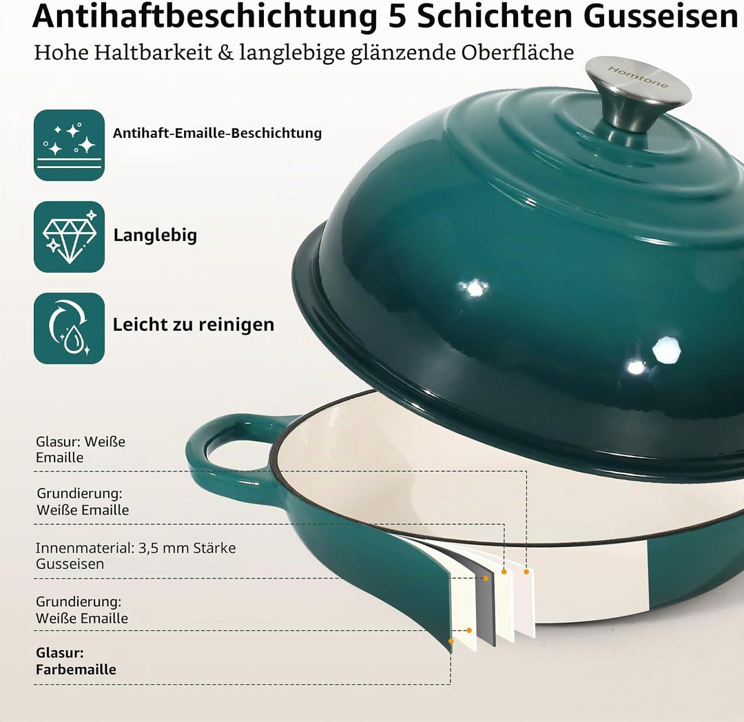 Homtone 5,2L/26cm Emaillierter Gusseisen Brotbacktopf mit gewölbtem Deckel, Emaille Gusseisen Topf B