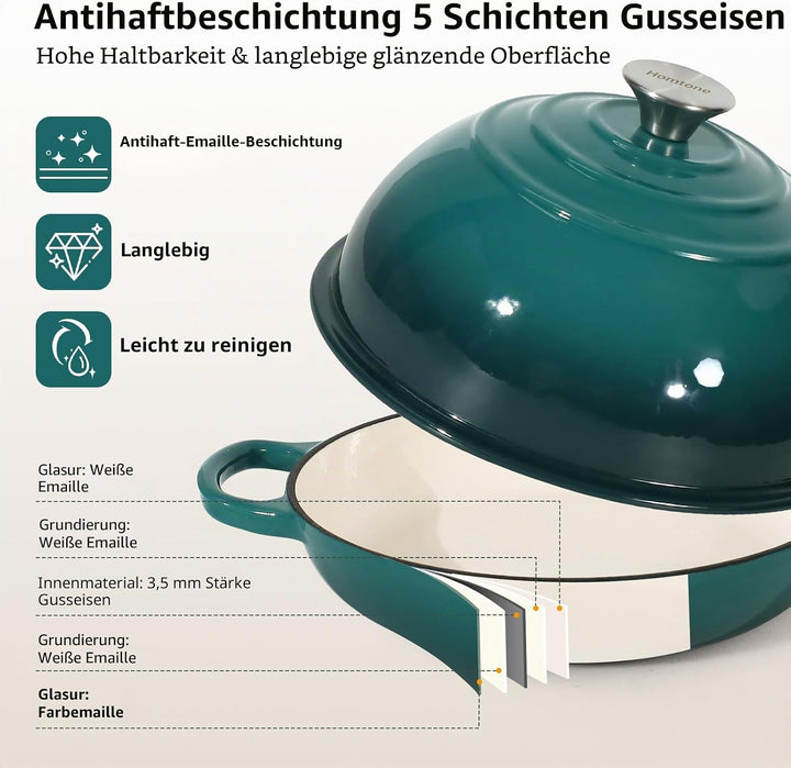 Homtone 5,2L/26cm Emaillierter Gusseisen Brotbacktopf mit gewölbtem Deckel, Emaille Gusseisen Topf B