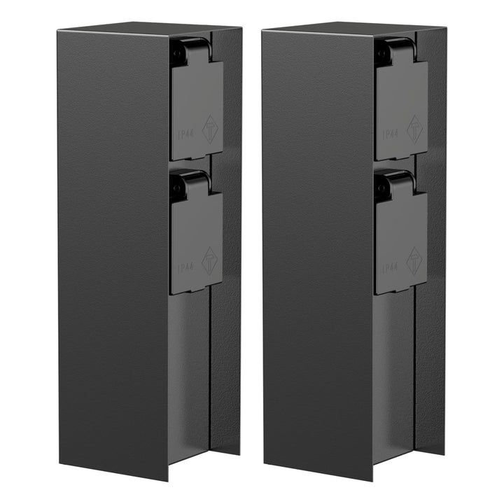 ledscom.de Garten Steckdosensäule POMI, Outdoor, IP44, 2-fach, schwarz, eckig, 23 cm, 2 Stk. 2 Stück