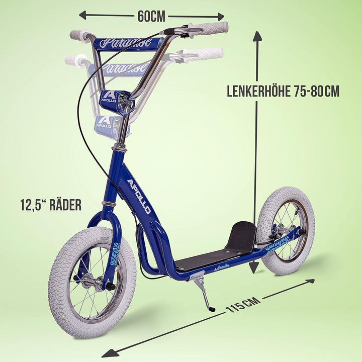 Apollo Retro Scooter Paradise | Roller mit Luftreifen 12,5 Zoll | Stylisher Tretroller für Kinder un