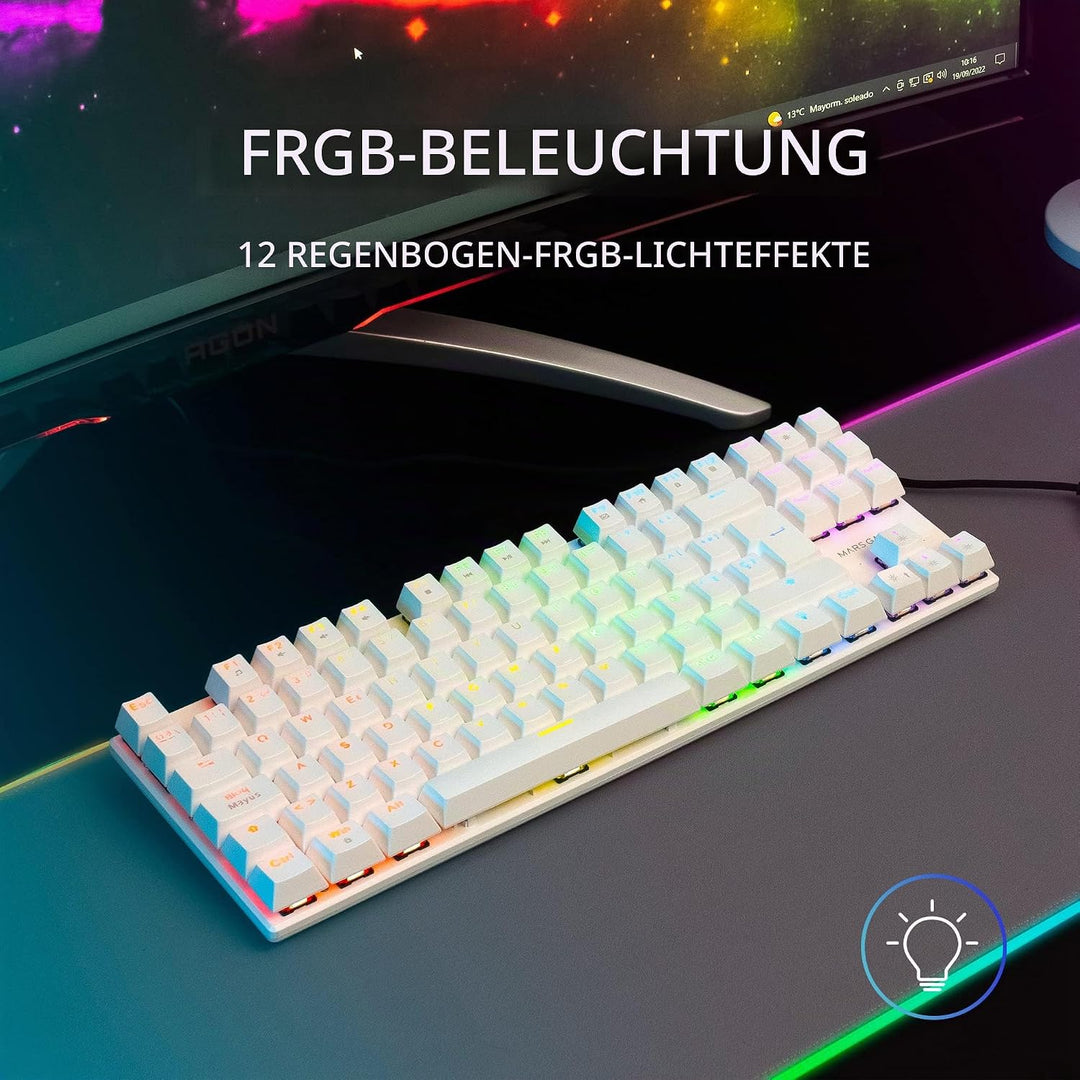 MARSGAMING MK80 Weiss, Mechanische Gaming Tastatur TKL FRGB, Antighosting, Switch Mechanischer Braun