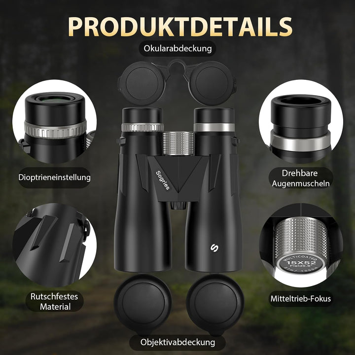 Sogries 15x52 Fernglas Erwachsene BAK4 FMC für Vogelbeobachtung Outdoor