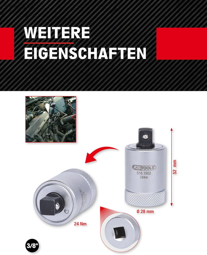 KS Tools Drehmomentbegrenzer für Zündkerzen 3/8 516.1502 I 24Nm I Drehmomentbegrenzer für Drehmoment