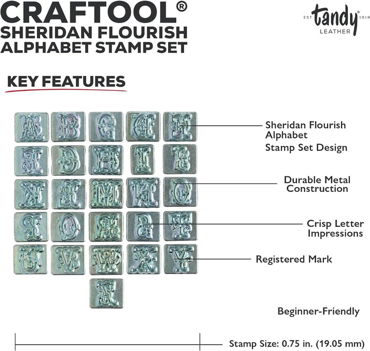 Tandy Leder Factory Alphabet-Set Script, 3/4-Zoll