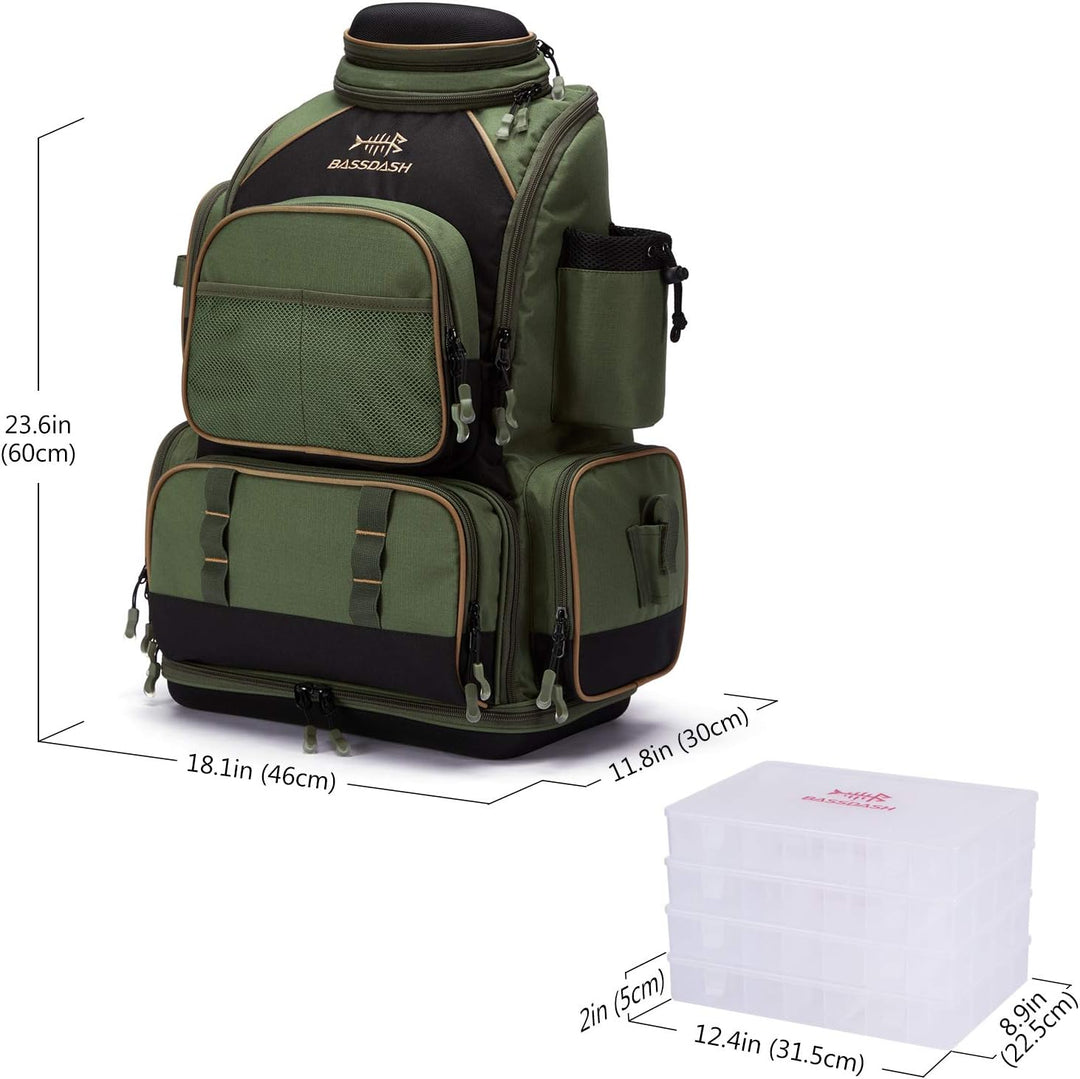 BASSDASH Fishing Tackle Backpack Water Resistant Lightweight Tactical Bag Soft Tackle Box with Rod H