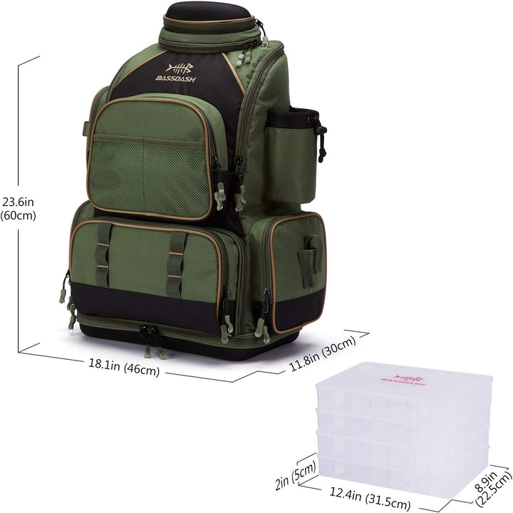 BASSDASH Fishing Tackle Backpack Water Resistant Lightweight Tactical Bag Soft Tackle Box with Rod H
