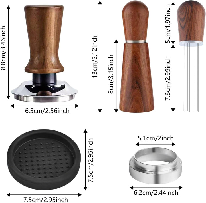 51mm Kaffee Tamper Set Verstellbar, Holzgriff Edelstahl Espresso Stampfer
