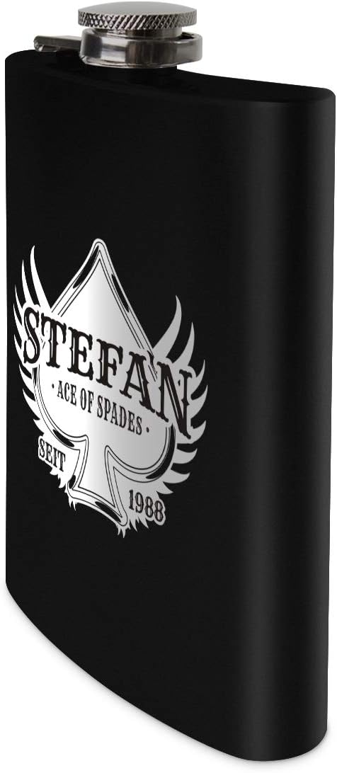 Flachmann Edelstahl Schwarz Matt 237 ml 8 oz individuelle Gravur in Silber - Ace of Spades, Ace of S