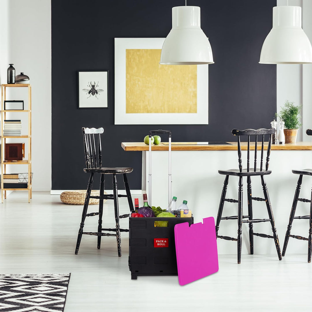Relaxdays Einkaufstrolley, Klapptrolley mit Rollen & Deckel, Teleskopgriff, bis 35 kg, Faltbarer Tro