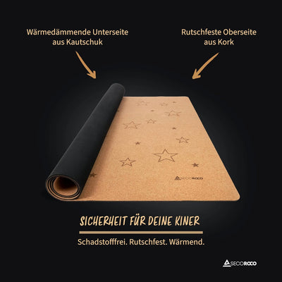 Secoroco Spielmatte aus Kork. Schadstofffreie Krabbelmatte für Babys und Kinder. Sterne 160x110 cm 1