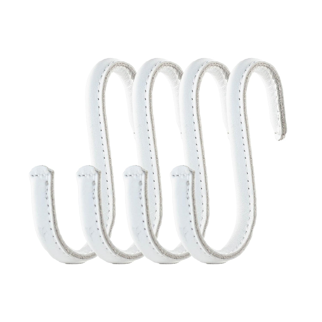 Brute Strength - S-Haken mit Vollnarbenleder umwickelt - 4 Stück - Weiss mit weissen Nähten - 10 cm