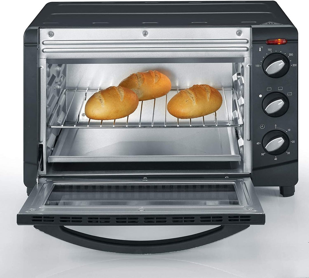 SEVERIN TO 9560 Back- und Toastofen (1.500 W, Inkl. Pizzastein, Grillrost und Backblech, 20 L) silbe