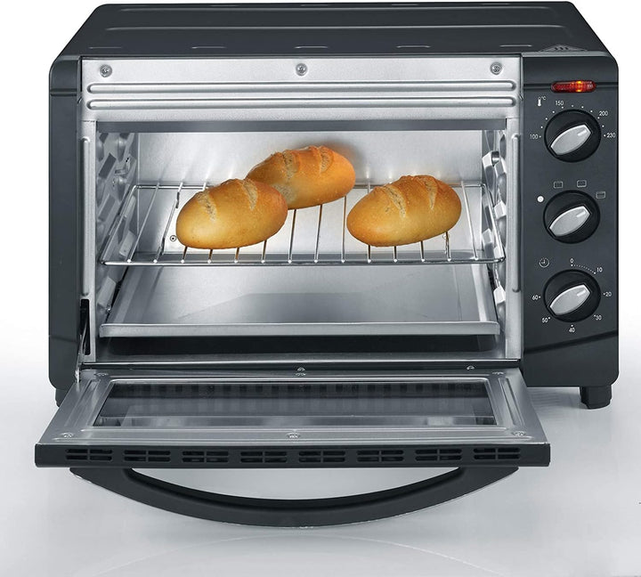 SEVERIN TO 9560 Back- und Toastofen (1.500 W, Inkl. Pizzastein, Grillrost und Backblech, 20 L) silbe