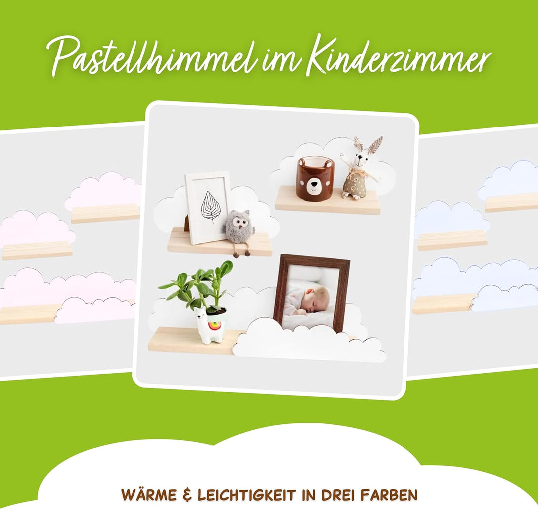 Outentin Wandregal Wolke aus Holz – 3er Set Kinderregal für Kinderzimmer & Babyzimmer – Handgefertig