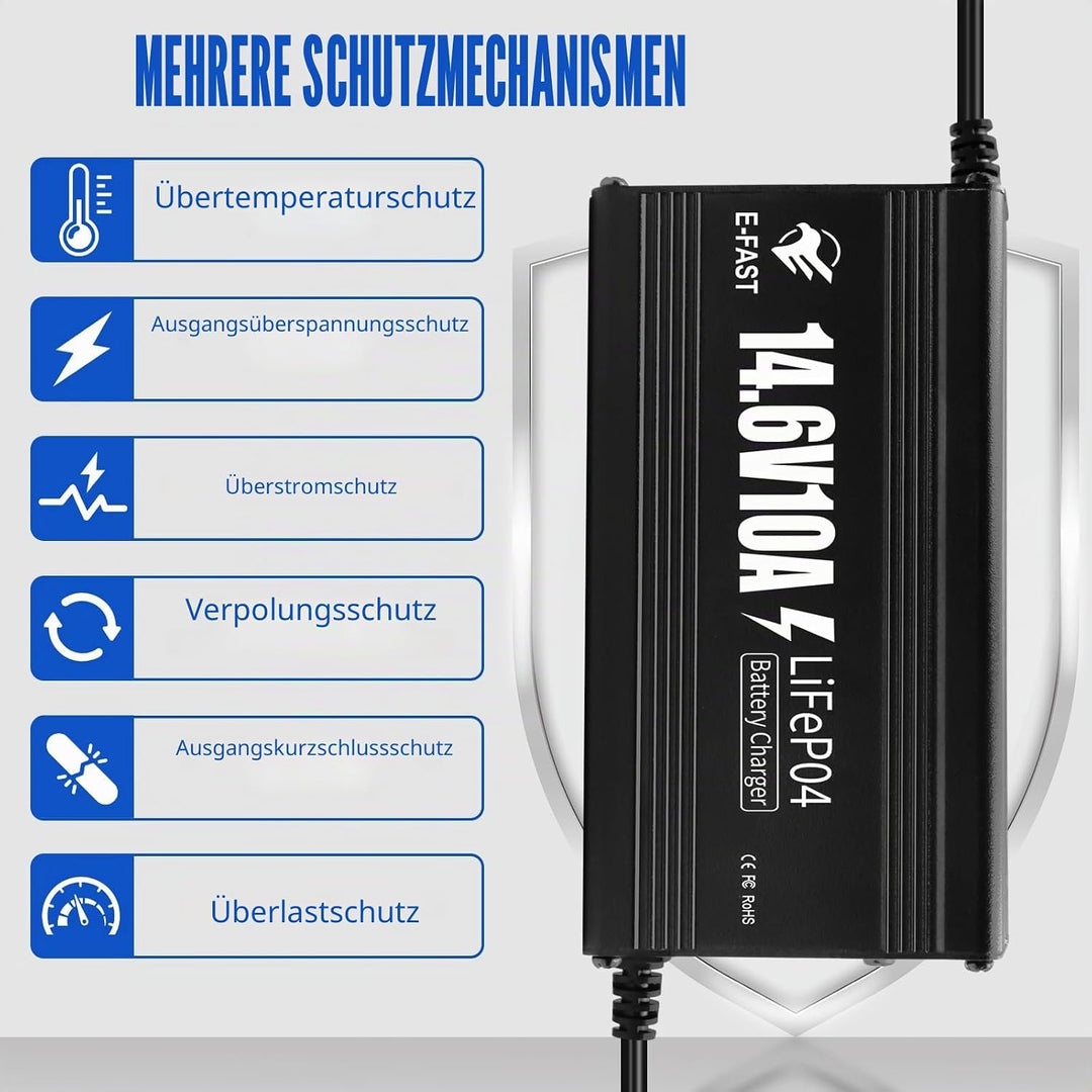 LiFePO4 Batterieladegerät 14,6V 10A Ladegerät 12V für Lithium Batterie Schnelles Aufladen für Wieder