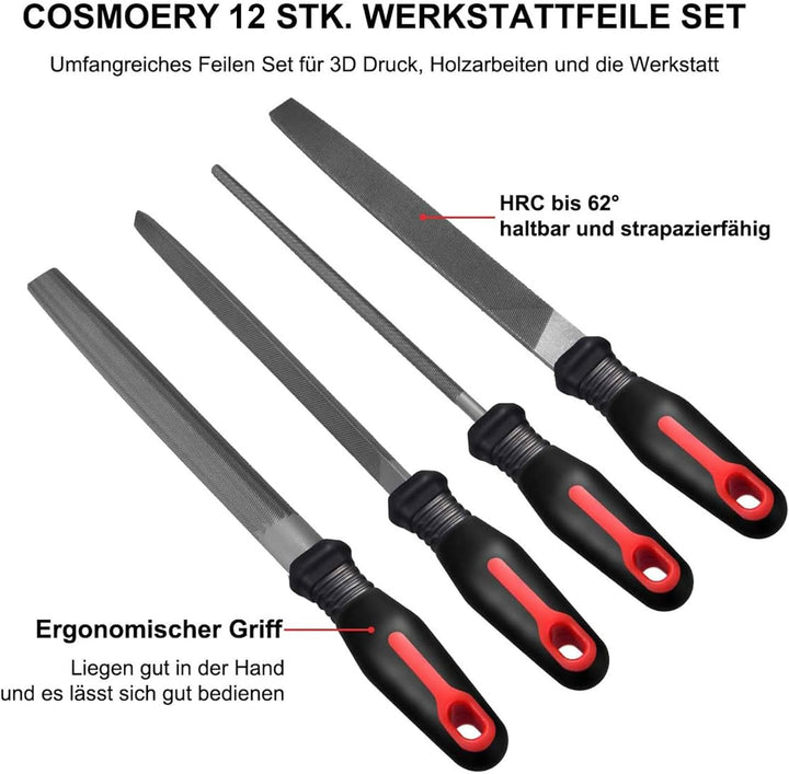 10 Stück COSMOERY Feilen Set 200mm, Flachfeile Halbrund, Rundkopffeile, Flachfeile 150mm, Schlüsself