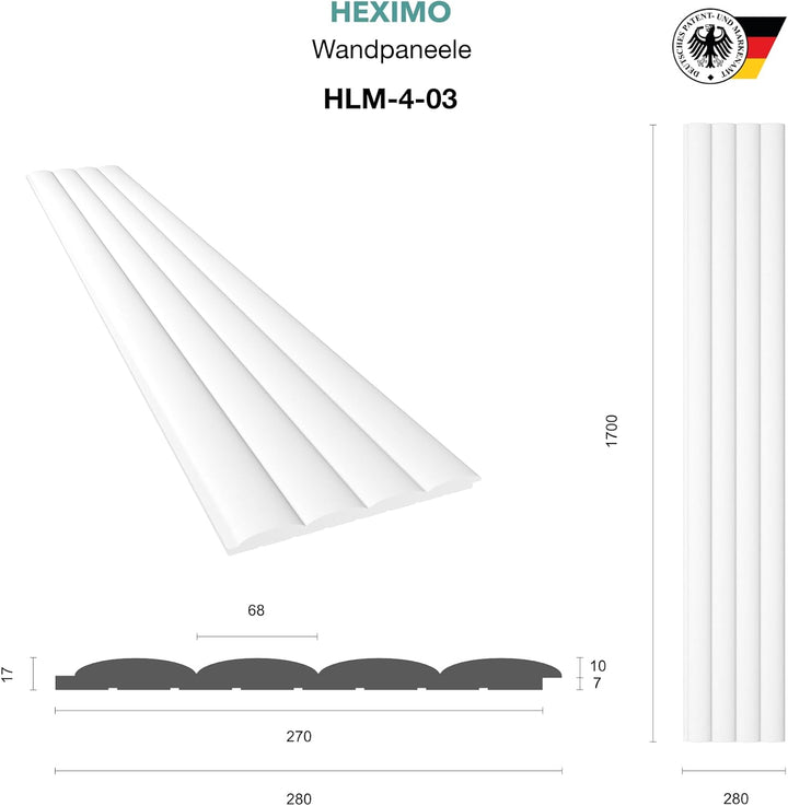 HEXIMO Lamellenwand (3.67 m²) aus XPS - Lamellen Wandpaneele Lamellenverkleidung Akustikpaneele weis
