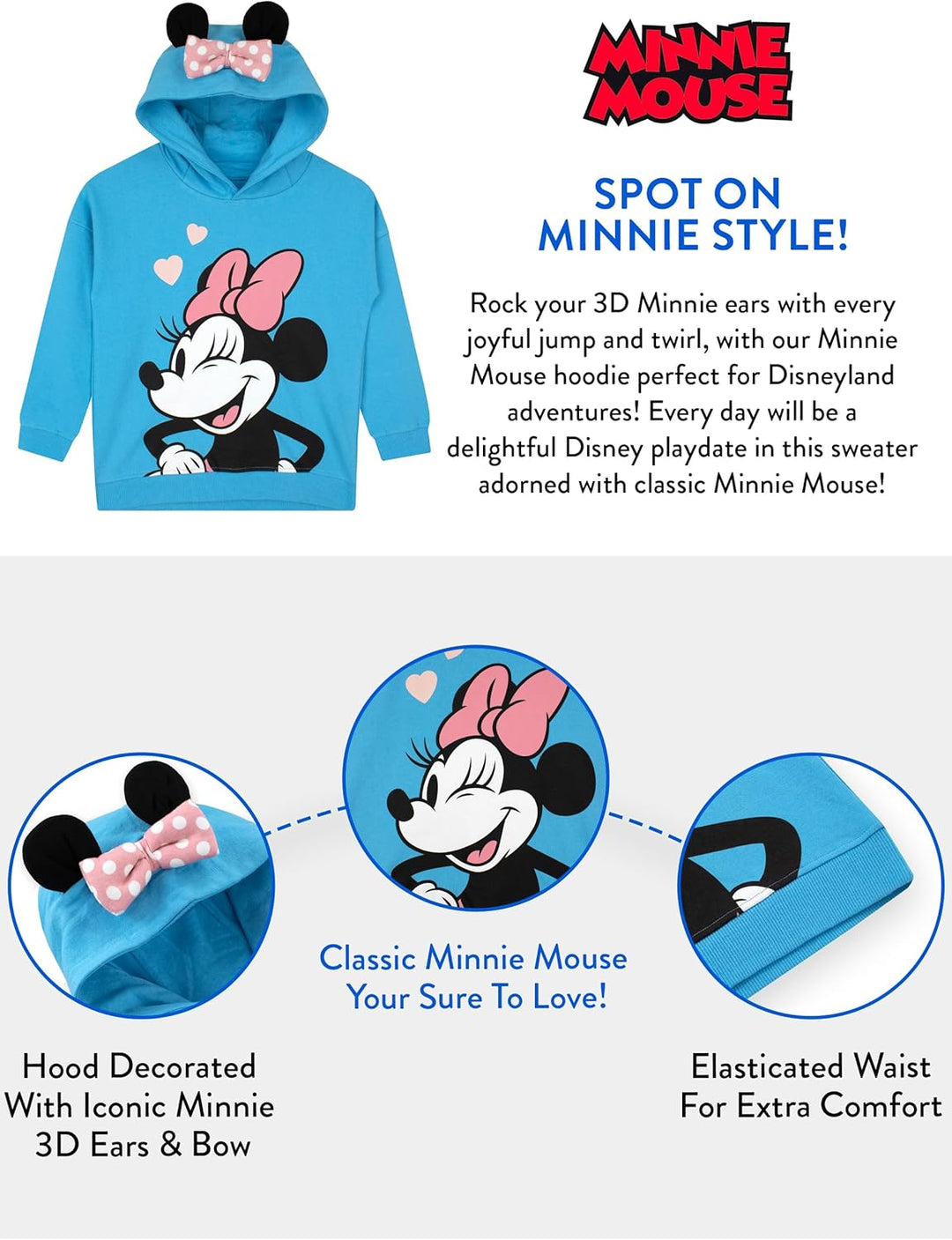 Disney Minnie Mouse Mädchen Hoodie | Sweatshirt Mädchen | Minni Maus Hoodie, 98