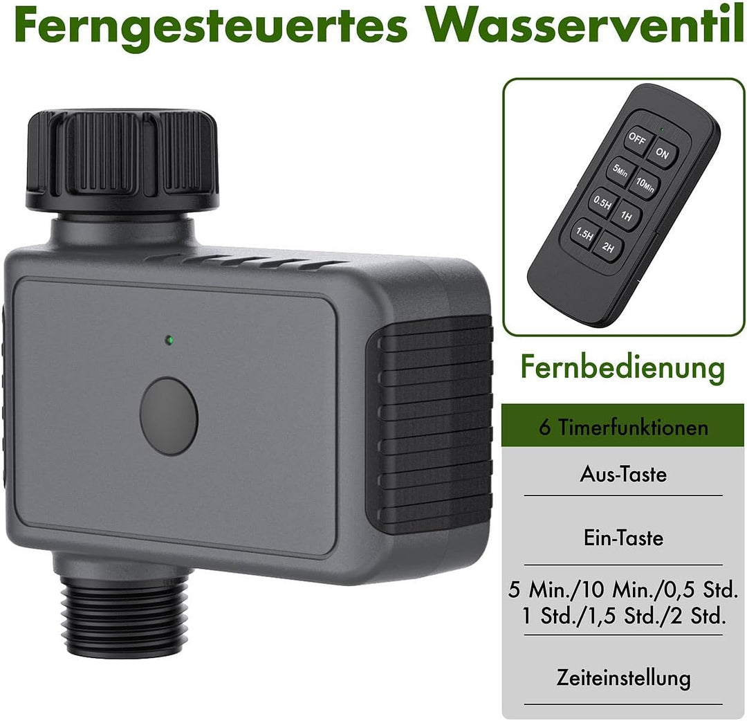Royal Gardineer Funk-Bewässerungsautomat: Bewässerungscomputer mit Ventil, Funk-Fernbedienung, IP55,
