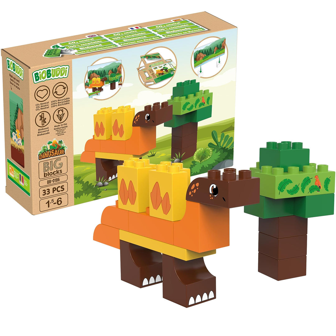 BIOBUDDI Dinosaurier Stegosaurus, 33 Teile, 100% kompatibel mit Lego & duplo, klimaneutral hergestel