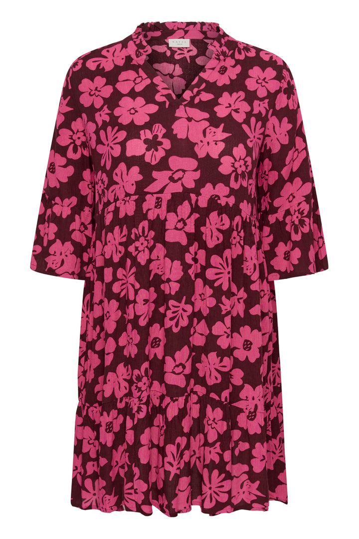 KAFFE CURVE Kleid KCisma 44 Carbernet/Pink Flowers, 44 Carbernet/Pink Flowers
