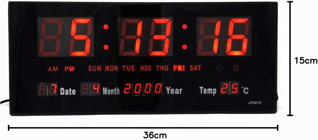 Starlet24 LED Wanduhr mit Timer Wecker Schlummer Kalender Temperatur grosse LED-Anzeige 36x15cm (JH3