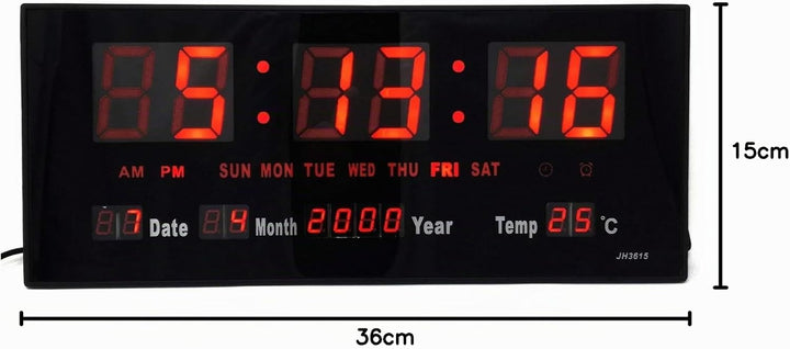 Starlet24 LED Wanduhr mit Timer Wecker Schlummer Kalender Temperatur grosse LED-Anzeige 36x15cm (JH3