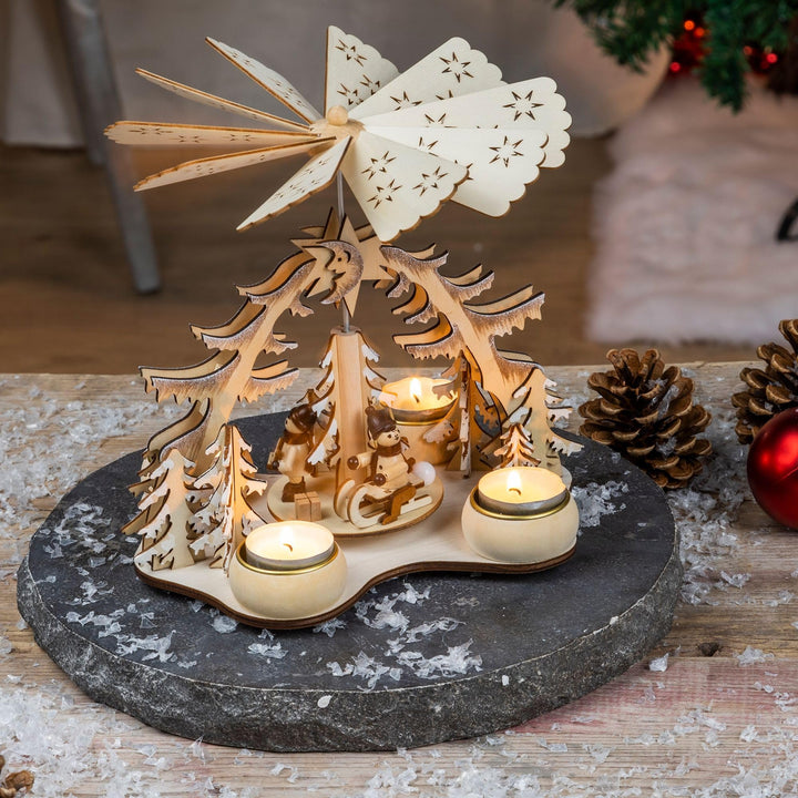 Benelando Weihnachtspyramide Holz Teelichter Holzpyramide Weihnachten Krippe Pyramide