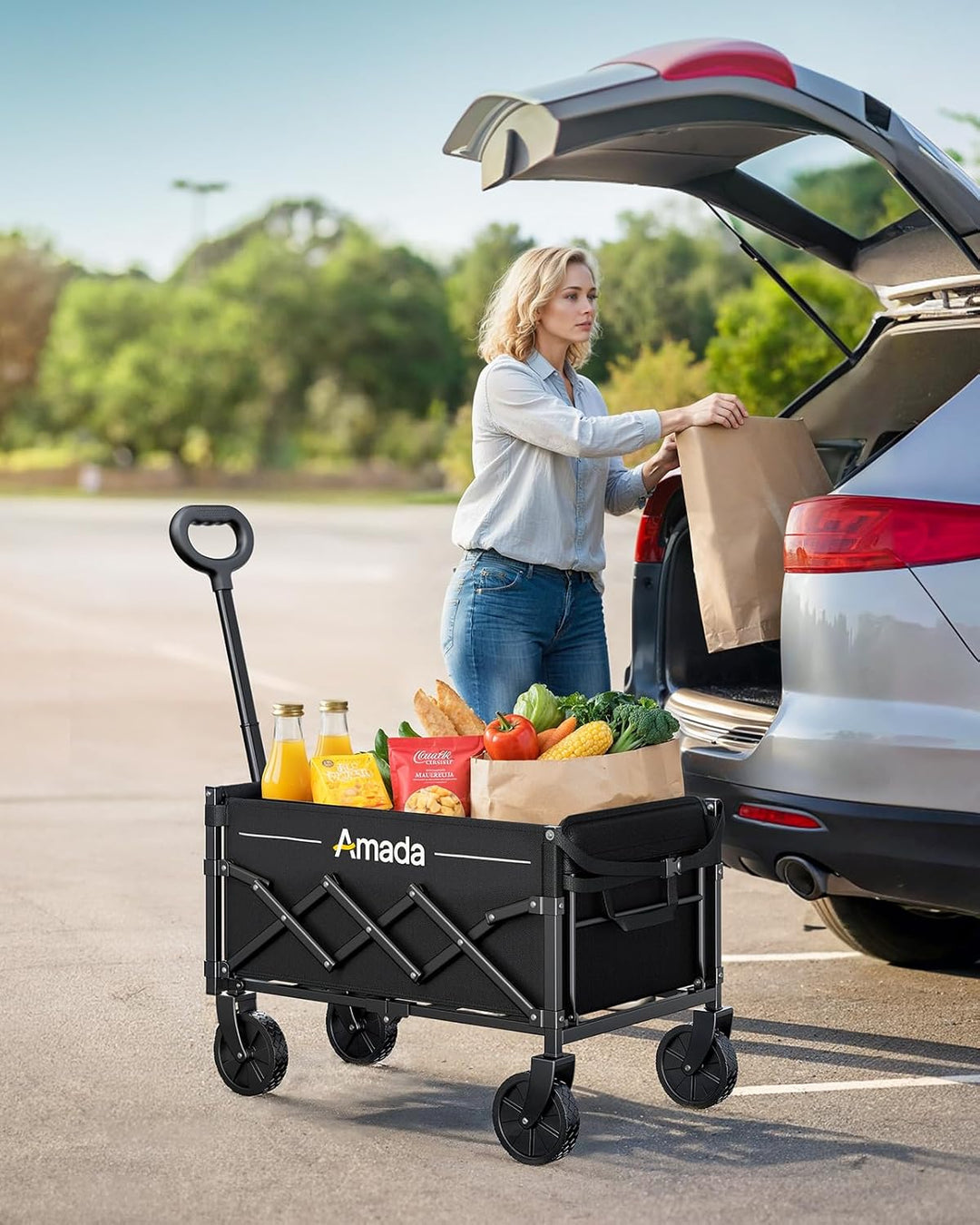 AMADA HOMEFURNISHING Bollerwagen faltbar, klappbarer Bollerwagen mit Maximalbelastung 163kg & Speich