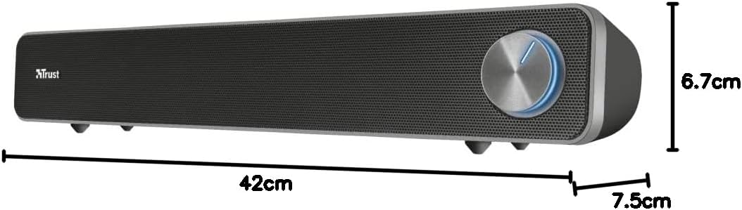Trust Arys Soundbar, PC Lautsprecher, USB Betrieb, 12 W Spitzenleistung, 3,5 mm AUX Anschluss, Compu