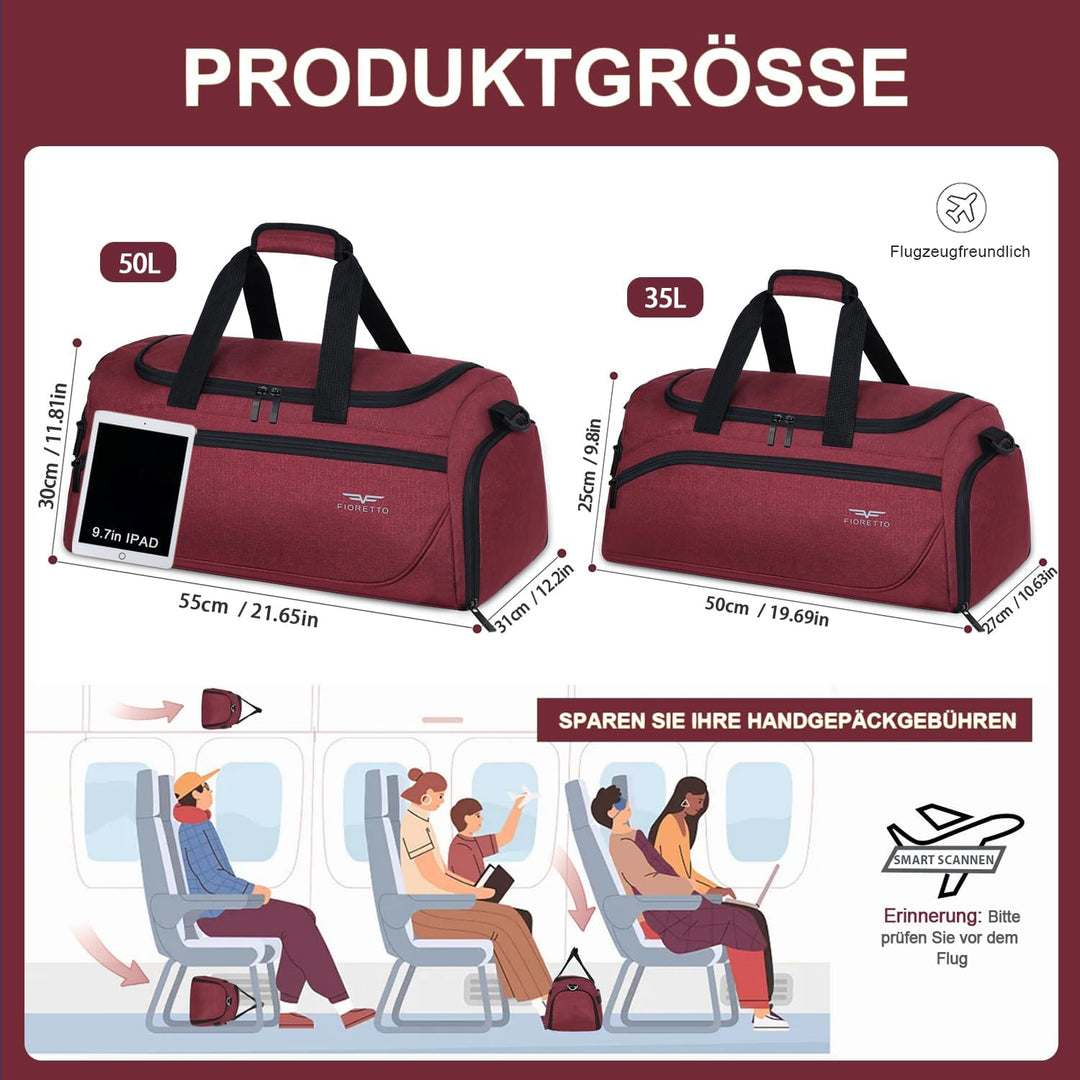 FIORETTO 35L Sporttasche & Reisetasche für Damen und Herren, mit Schuhfach & Nassfach, Wasserdicht T