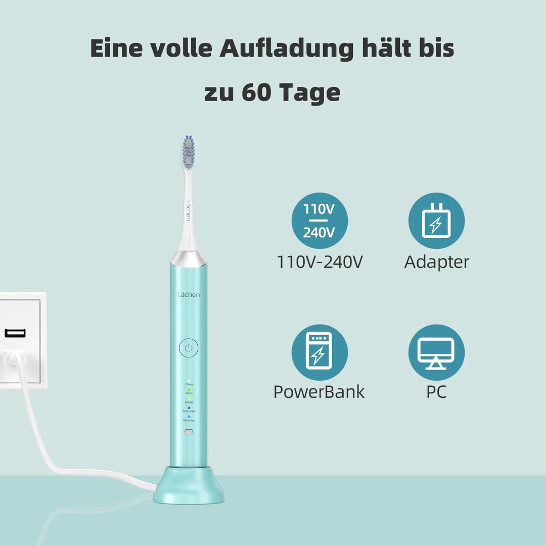 Lächen Elektrische Schallzahnbürste, 5 Modi Elektrische Schallzahnbürste mit Reise-Etui 4 Aufsteckbü