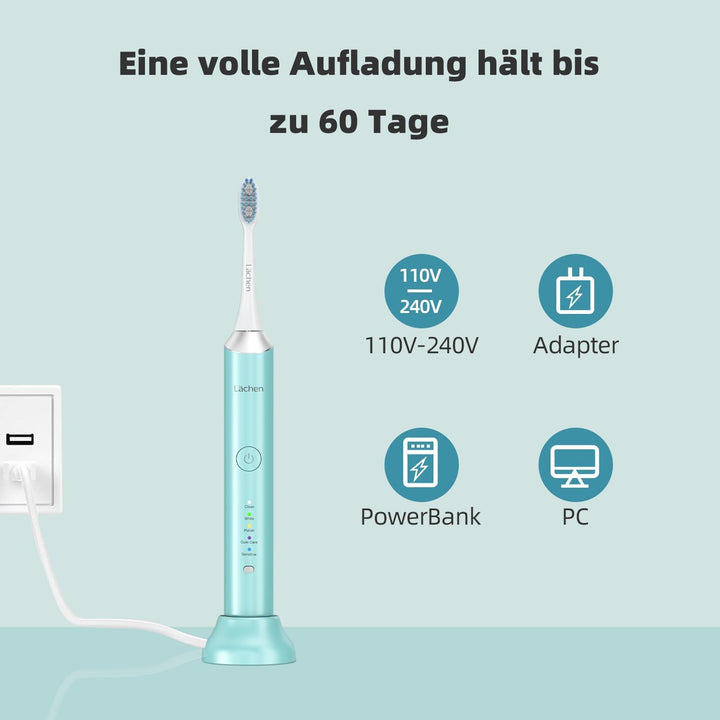 Lächen Elektrische Schallzahnbürste, 5 Modi Elektrische Schallzahnbürste mit Reise-Etui 4 Aufsteckbü
