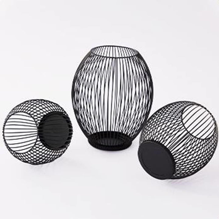 3er Oval Kerzenständer Set Metall Laterne Kerzenhalter Stabkerze Kerzenleuchter Kreativ Vintage Kerz