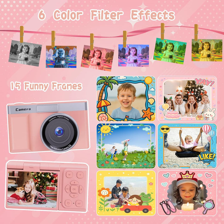 Kinderkamera Digitalkamera: 2 Zoll 180°Drehbildschirm, 30 MP Kamera, 32 GB Speicherkarte & 5X Digita