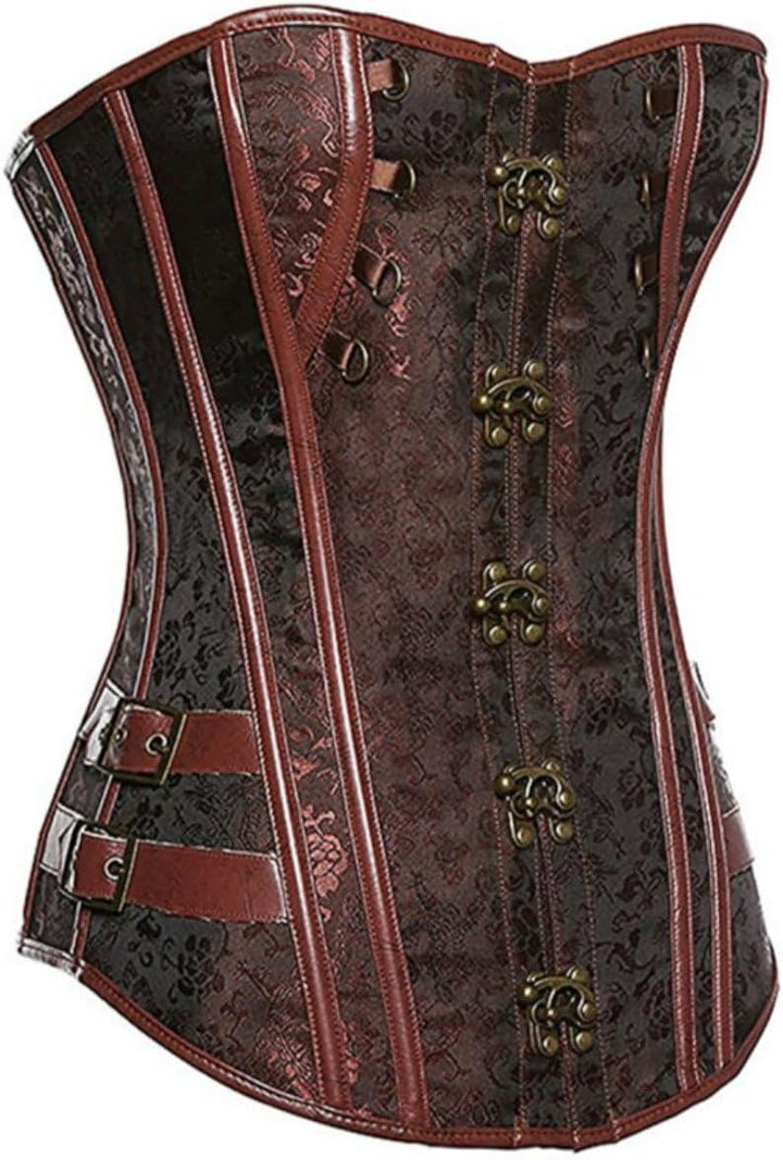 KUOSE Damen Vollbrust Faux Leder Steampunk Corsage Korsett Übergrössen S-6XL S Braun-1, S Braun-1