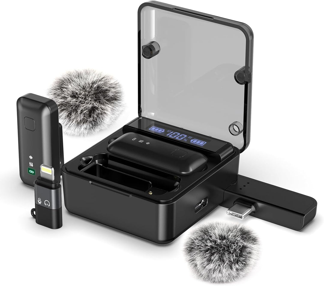 EVARY Lavalier Mikrofon Wireless für iPhone/Android, 25M Langstreckenübertragung, Plug and Play Kabe