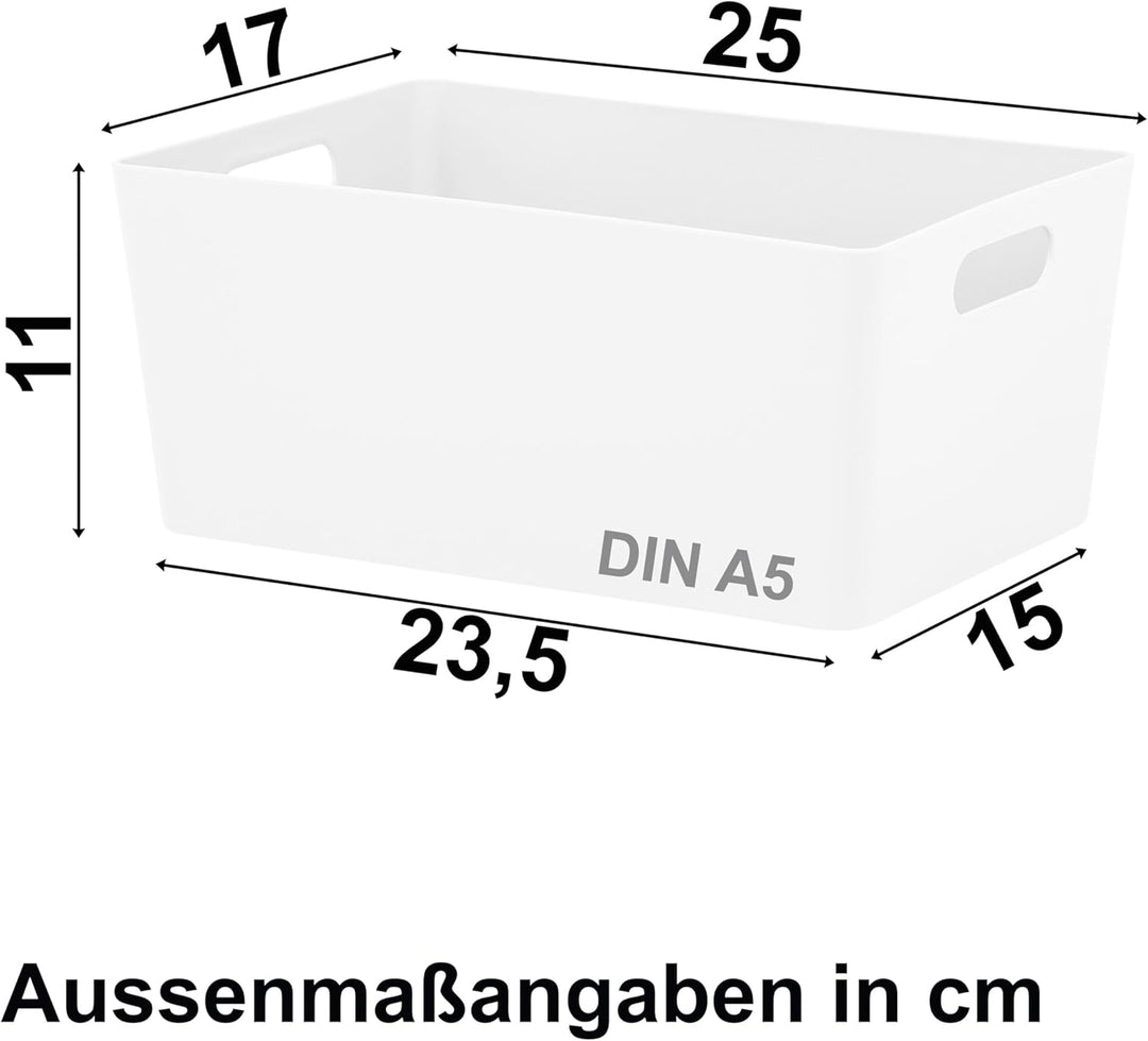 9x Ordnungsbox WEIss mit Beschriftungsclip - DINA5 - 25x17x11cm - 3,9 Liter Ordnungssystem Ordnungsk