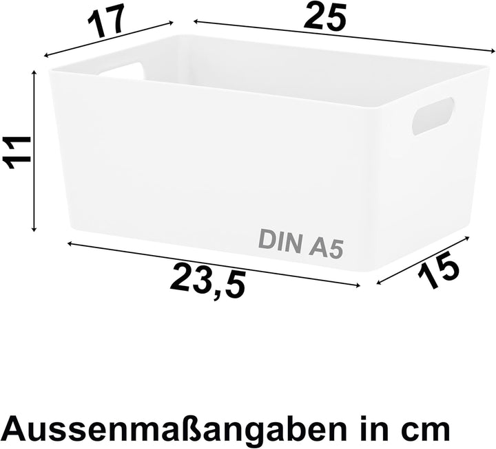 9x Ordnungsbox WEIss mit Beschriftungsclip - DINA5 - 25x17x11cm - 3,9 Liter Ordnungssystem Ordnungsk