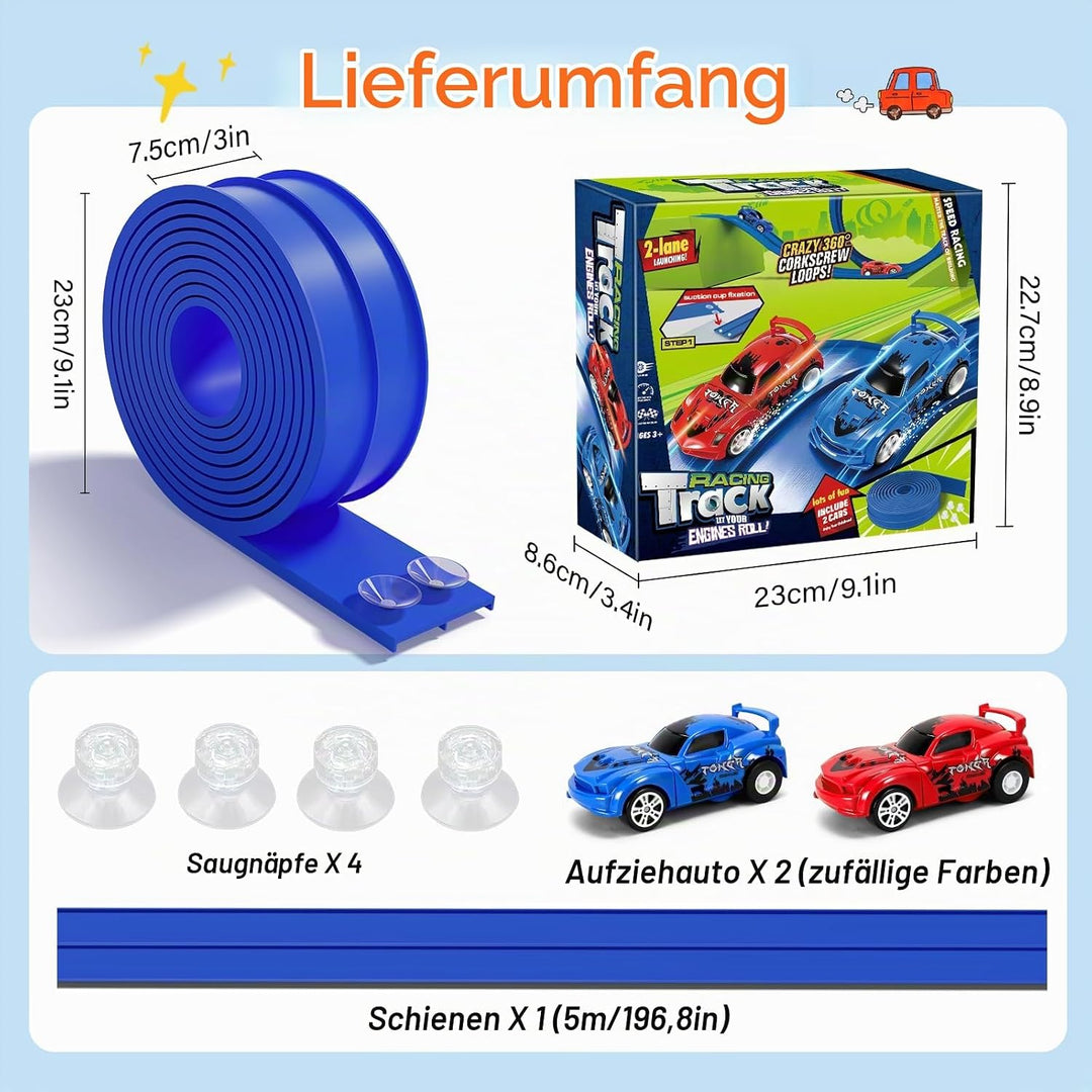 Autorennbahn 5M Inklusive 2 Autos: KETIEE Flexible Rennstrecke Auto Rennbahn Spielzeug Autobahn Kind
