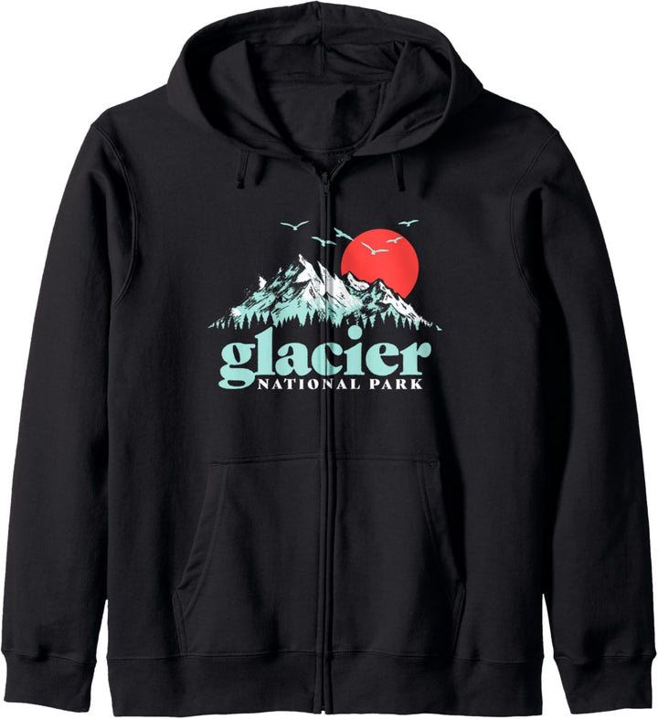 Glacier National Park Vintage 80s Mountains Retro Graphic Kapuzenjacke
