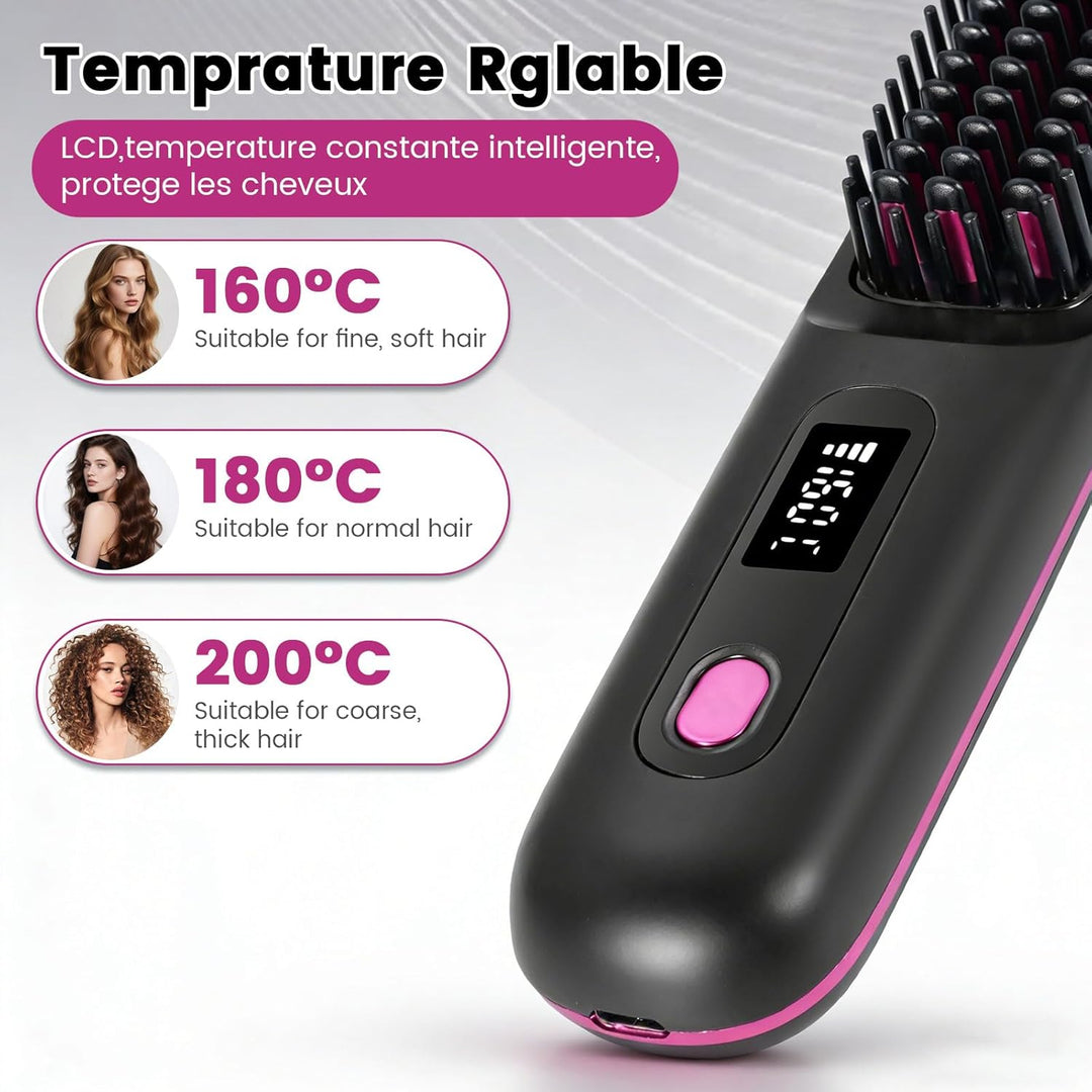 Glättbürste Kabellos Elektrisch, Tragbare Haarglätter Bürste Damen Stylingbürste für Kurze Langes Ha