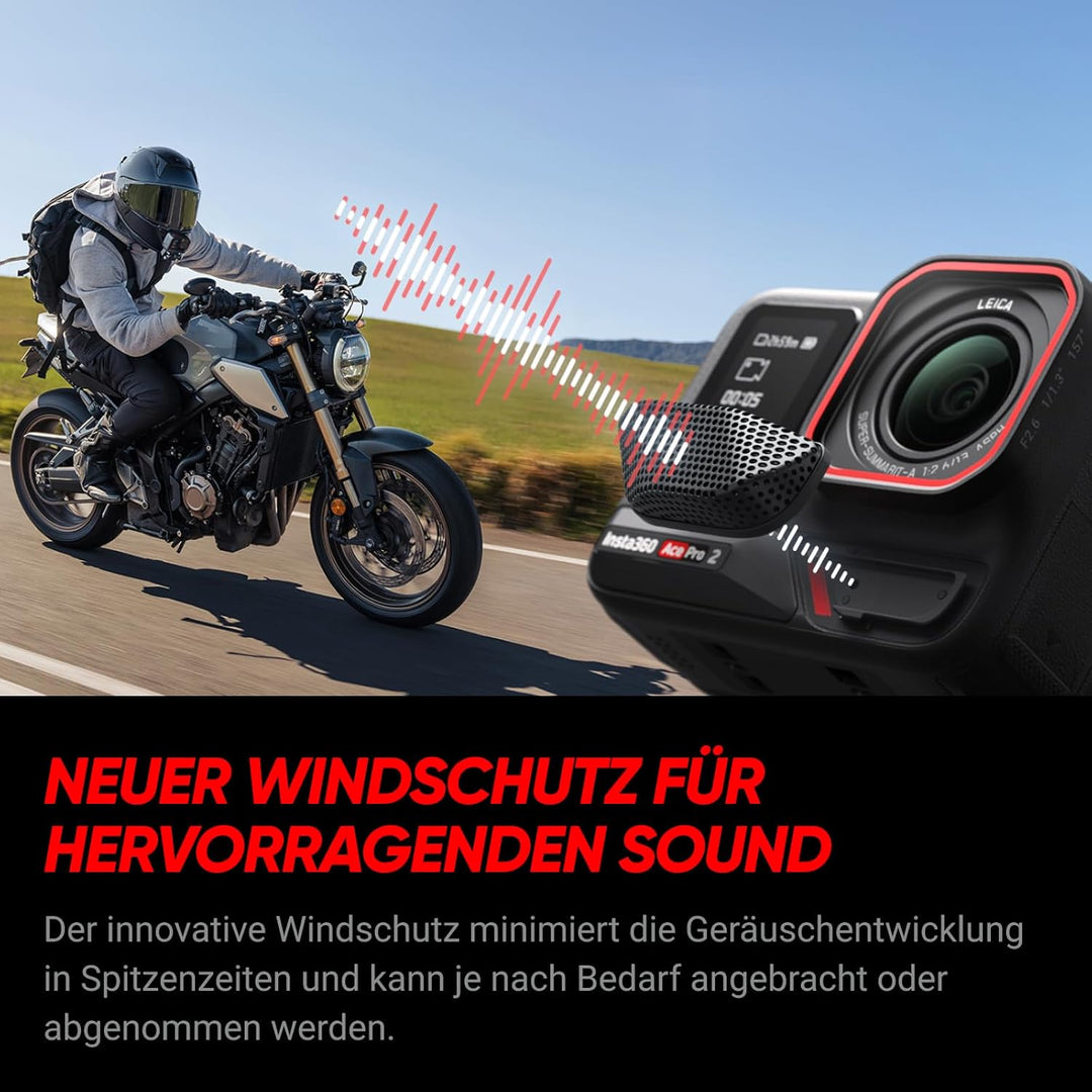 Insta360 Ace Pro Motorrad-Bundle – wasserdichte Action-Kamera mit Leica-Sensor und AI-Rauschunterdrü