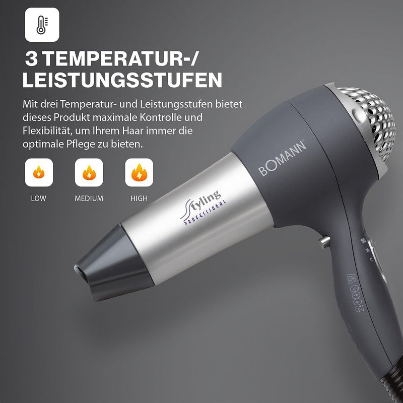 Bomann® Haartrockner mit Diffusor & Formdüse | Hair Dryer mit "Cool Shot" für glänzendes Haar | Haar