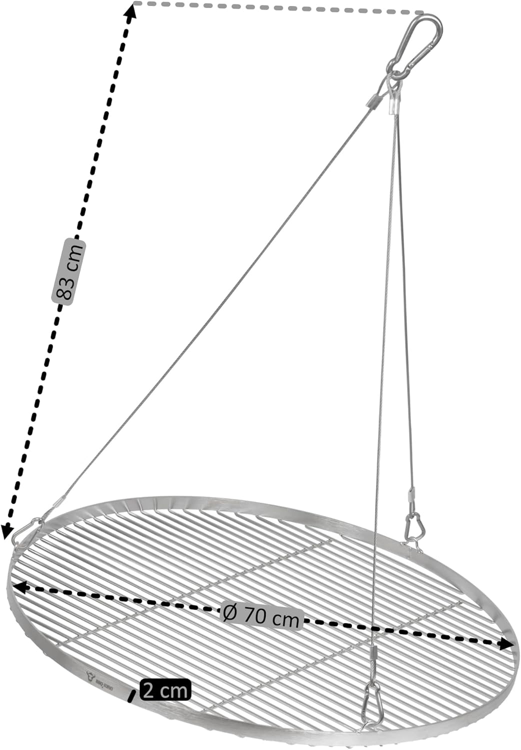 BBQ-Toro Edelstahl Grillrost Rund | Ø 70 cm | Grillgitter mit Seilaufhängung, Hängerost für Schwenkg