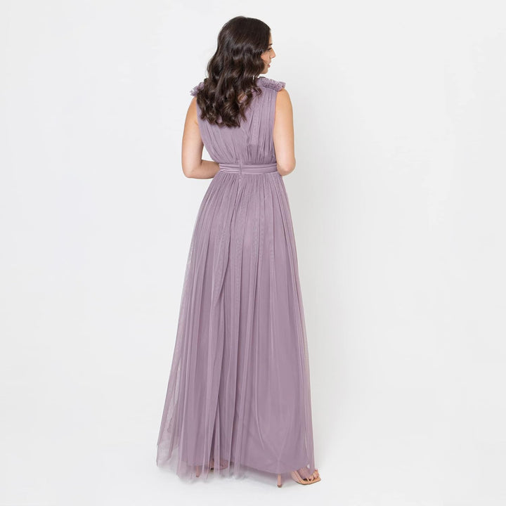 Maya Deluxe Ärmelloses Abendkleid mit Gerafftem V-Ausschnitt & Hoher Taille - Hochzeitsgast Kleid Da