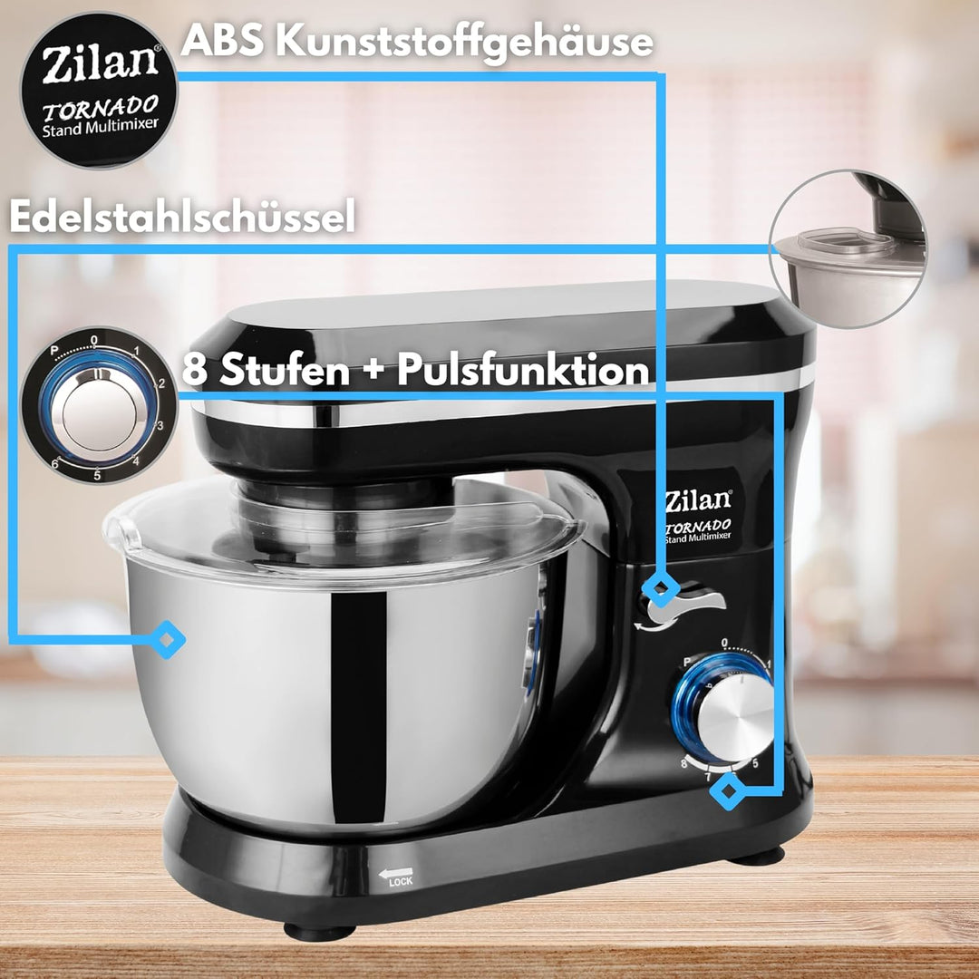 Elektrische Küchenmaschine | Rührmaschine | Rührer | Teigmaschine | Knetmaschine | Teigkneter | 8 Ge